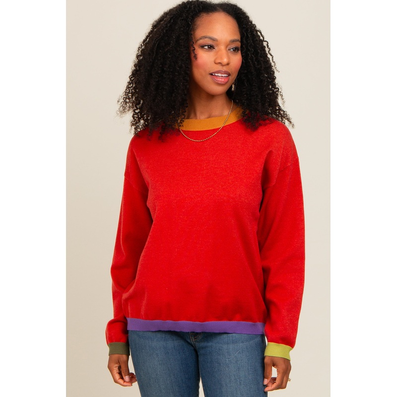 Rust Colorblock Trim Sweater