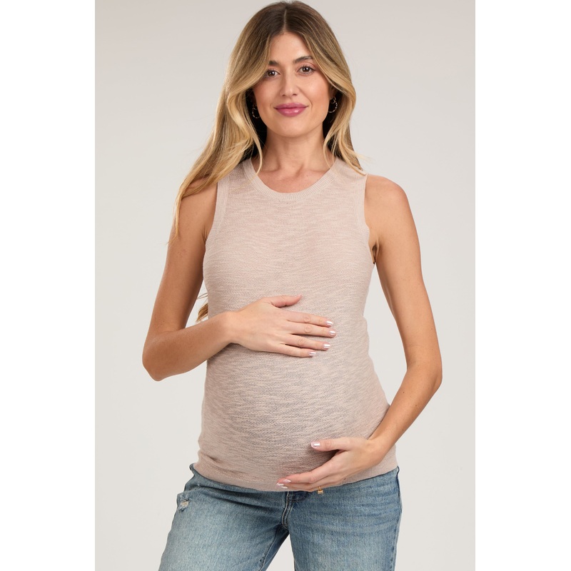 Taupe Knit Sleeveless Maternity Top