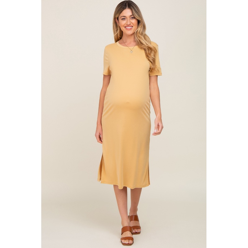 Yellow Midi T-Shirt Maternity Dress