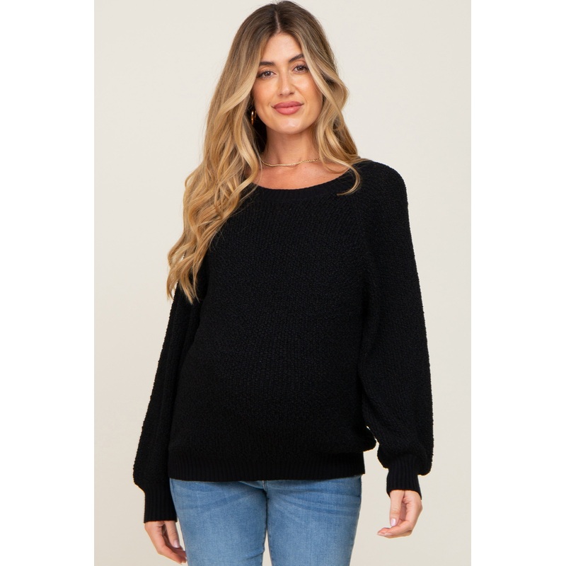 Black Popcorn Knit Raglan Maternity Sweater