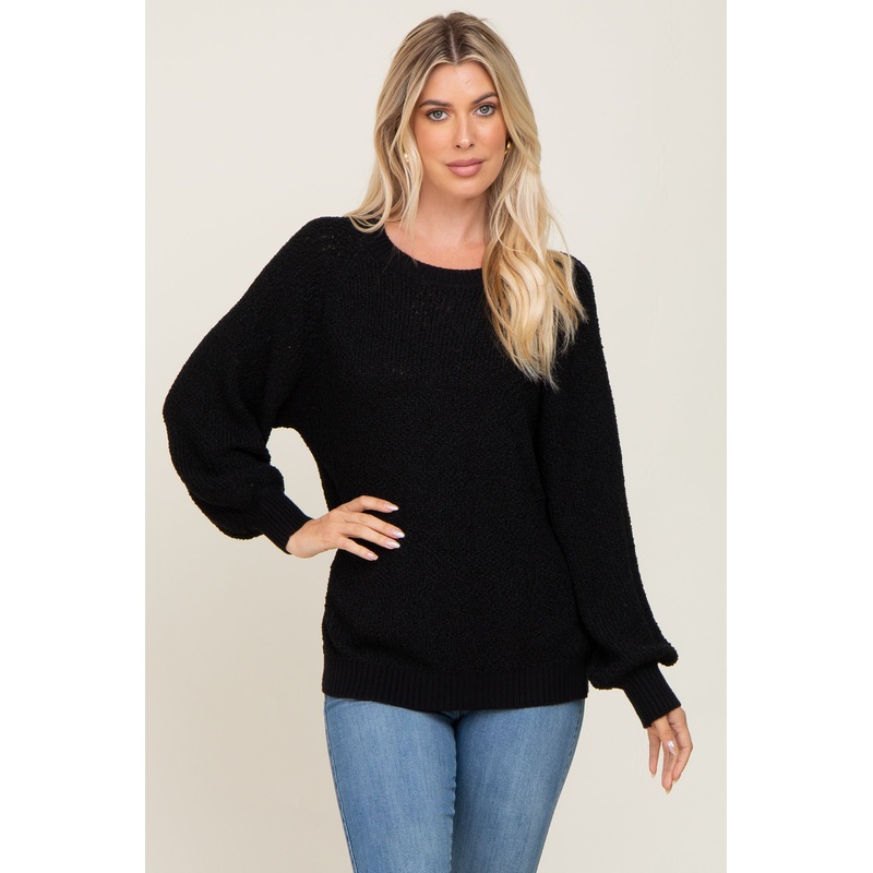 Black Popcorn Knit Raglan Sweater