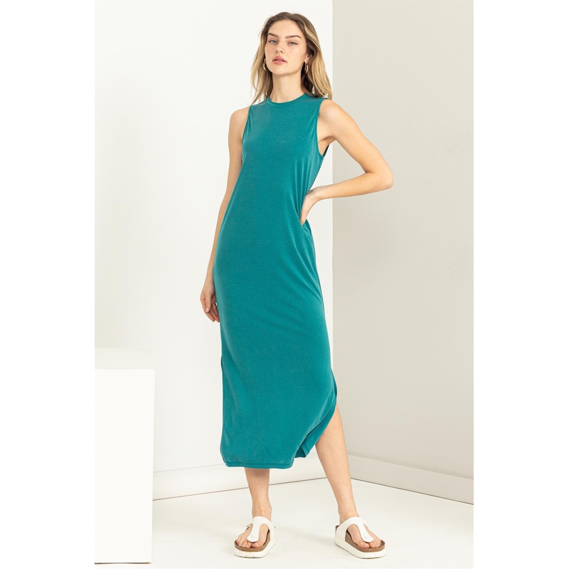 Teal Soft Knit Sleeveless Midi Dress