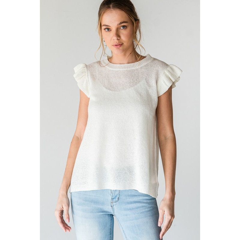 White Ruffle Short Sleeve Top