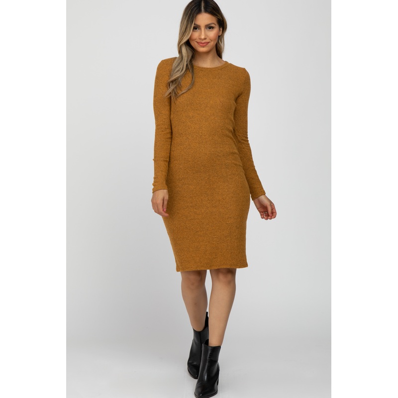 Yellow Knit Long Sleeve Dress