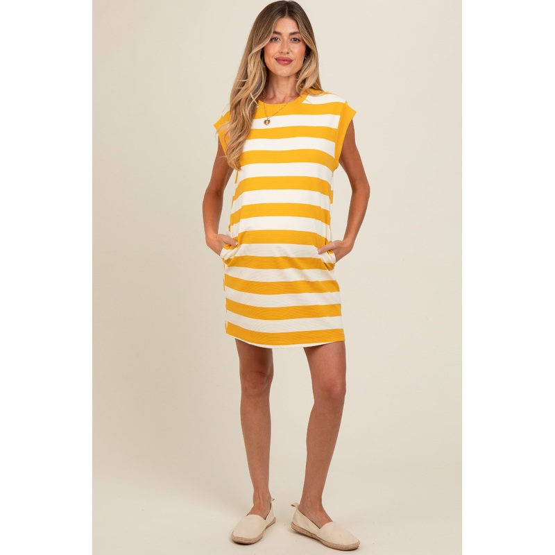 Yellow Striped Maternity Mini Dress