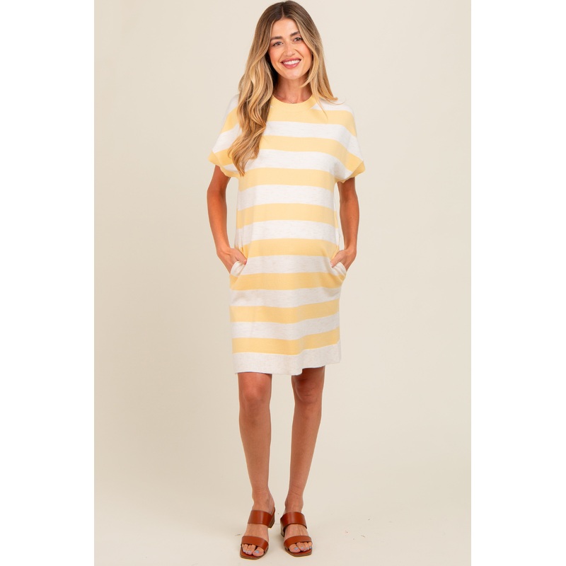 Yellow Wide Stripe Knit Maternity Dress