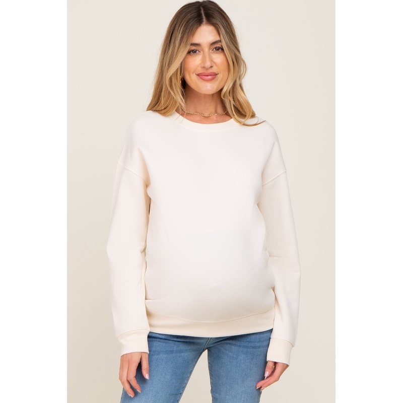 Beige Basic Maternity Sweatshirt