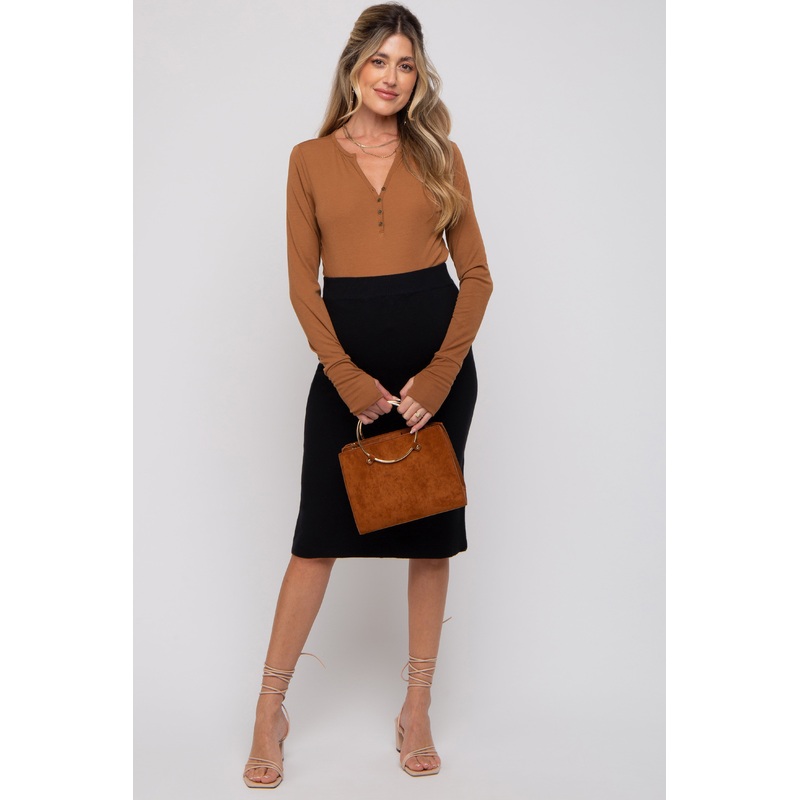 Black Knit Fitted Maternity Skirt