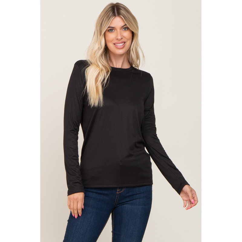 Black Ribbed Basic Long Sleeve Top