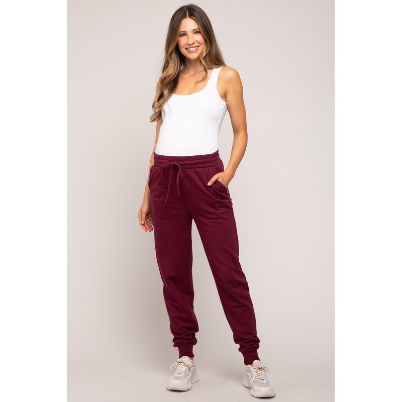 Burgundy Basic Drawstring Maternity Sweatpants