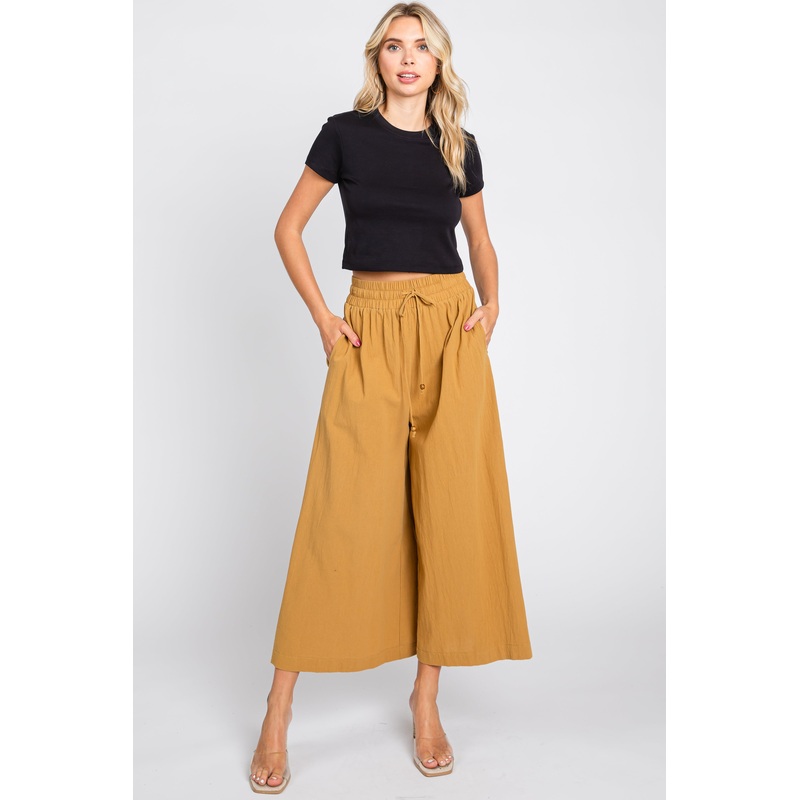 Dark Yellow Drawstring Wide Leg Pants