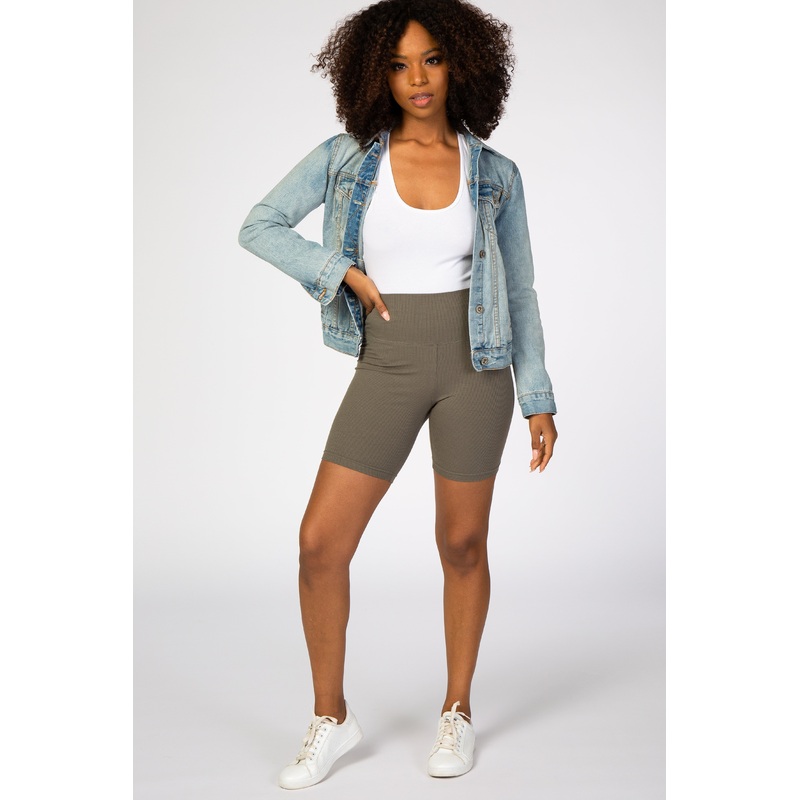 Olive Ribbed Bike Shorts