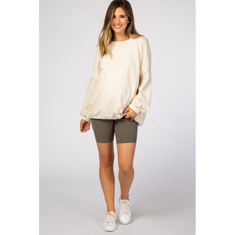 Olive Ribbed Maternity Bike Shorts
