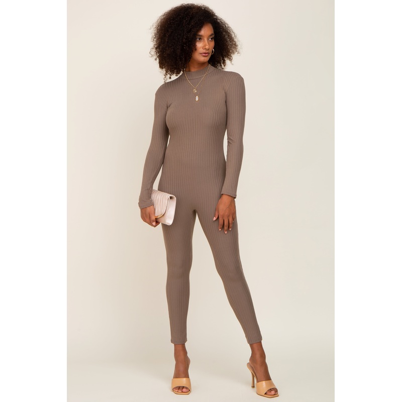 Taupe Ribbed  Jumpsuit