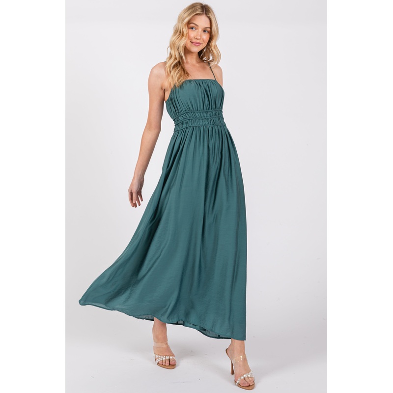 Teal Sleeveless Square Neckline Maxi Dress