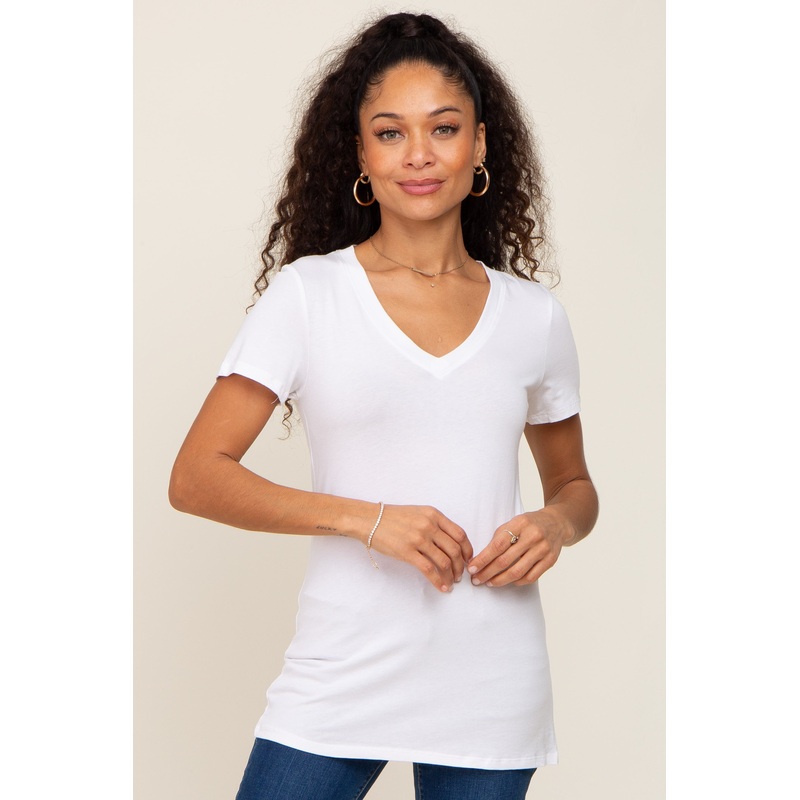 White Basic V-Neck Tee