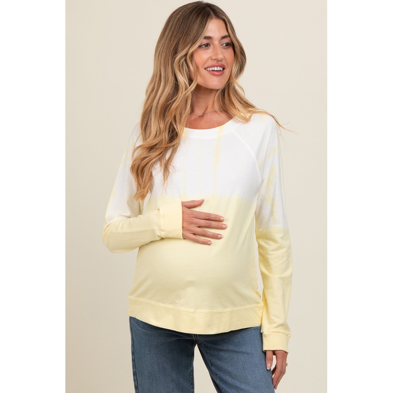 Yellow Tie Dye Maternity Long Sleeve Pullover