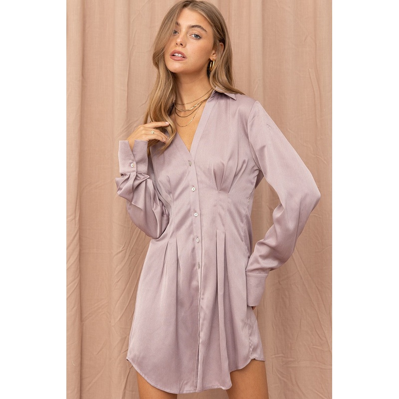 Ash Lilac Satin Shirt Dress