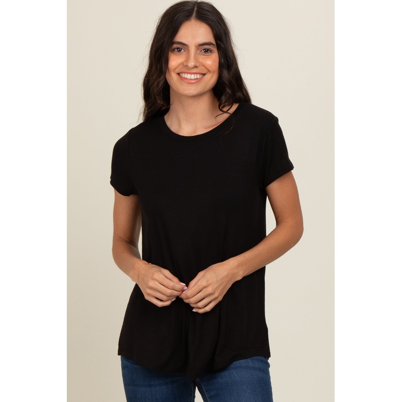 Black Basic Short Sleeve Top