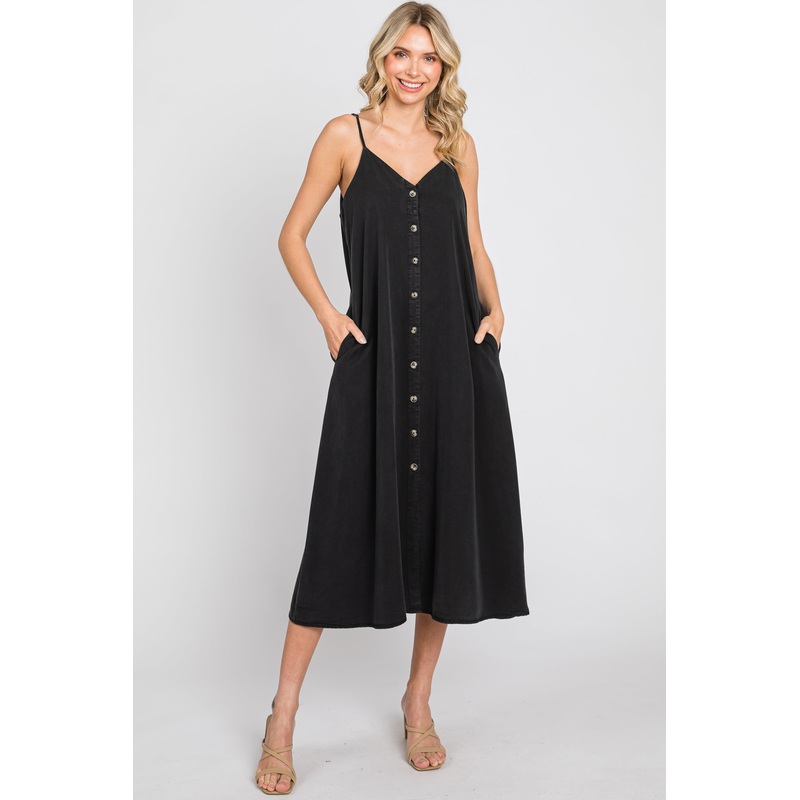 Black Button Down Midi Tank Dress