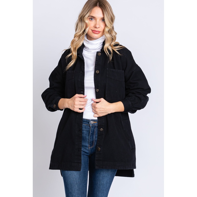 Black Denim Button Down Button Down Jacket