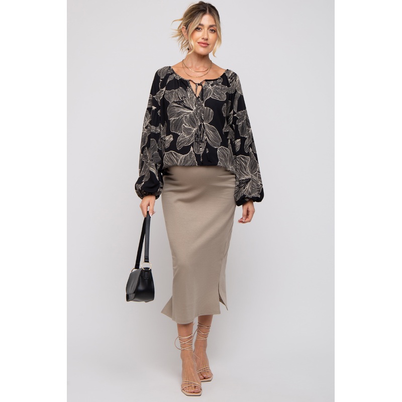 Black Floral Tie Detail Long Sleeve Maternity Blouse
