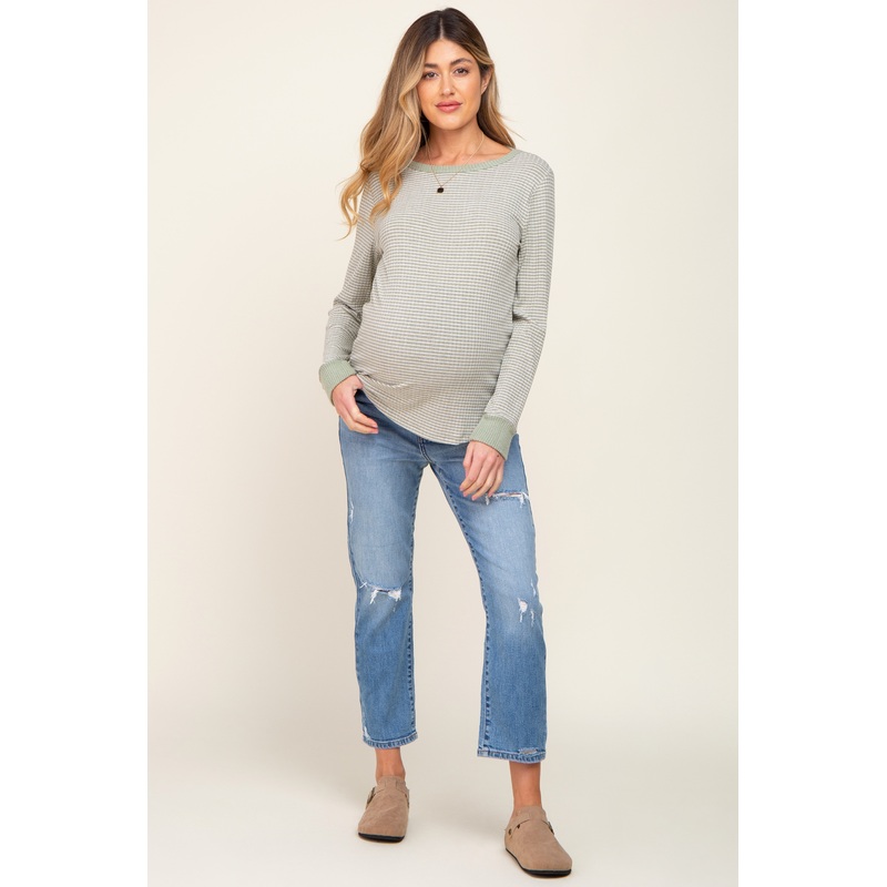 Blue Distressed Knee Maternity Straight Leg Jeans