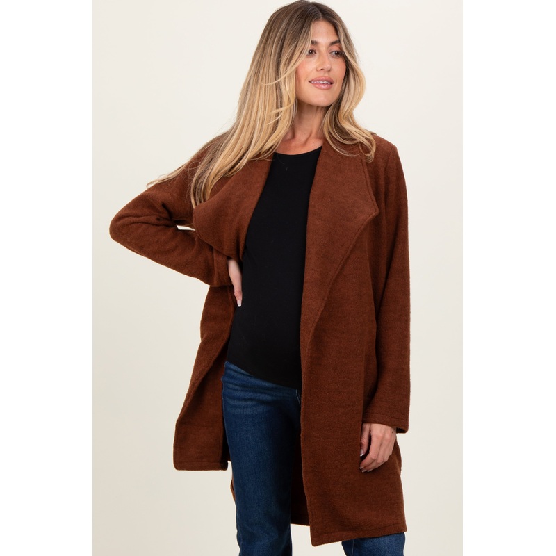 Brown Knit Relaxed Fit Maternity Coat Jacket