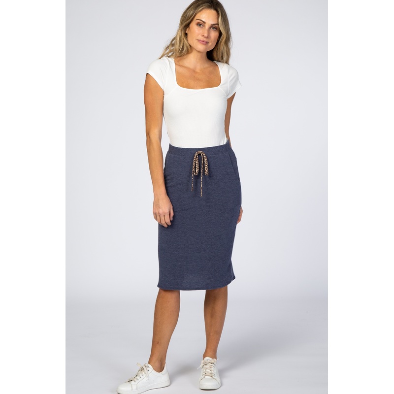 Navy Animal Print Drawstring Skirt