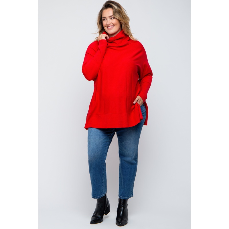 Red Cowl Neck Dolman Sleeve Maternity Plus Sweater