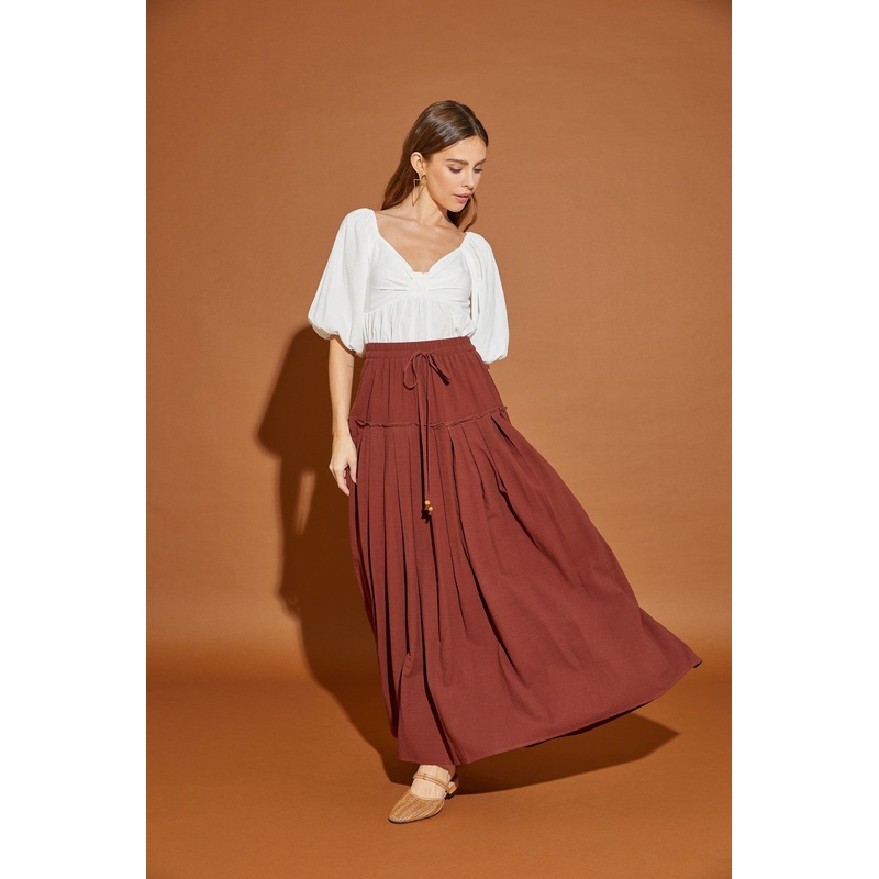 Sepia Drawstring Pleated Skirt