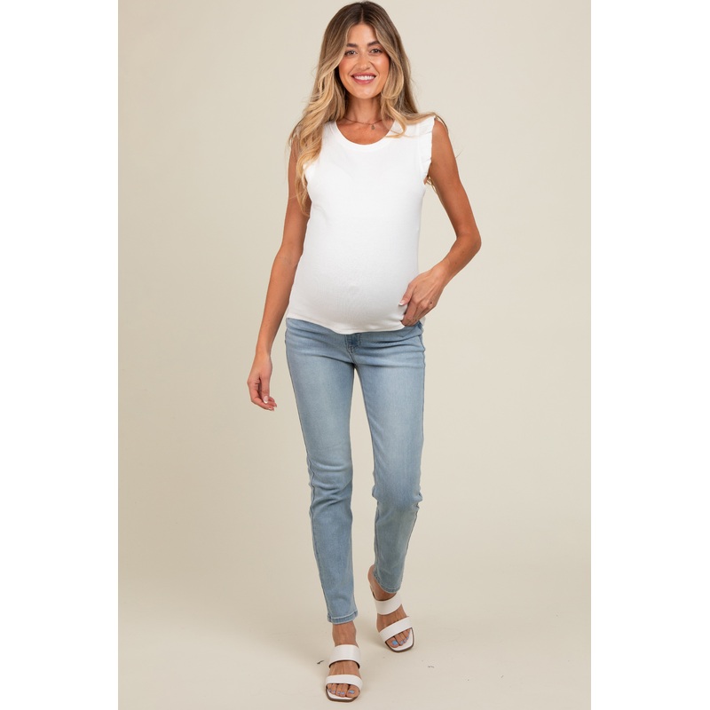 Light Blue Slim Straight Maternity Jeans