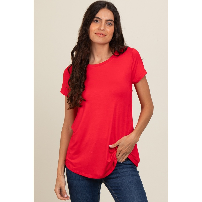 Red Basic Short Sleeve Top