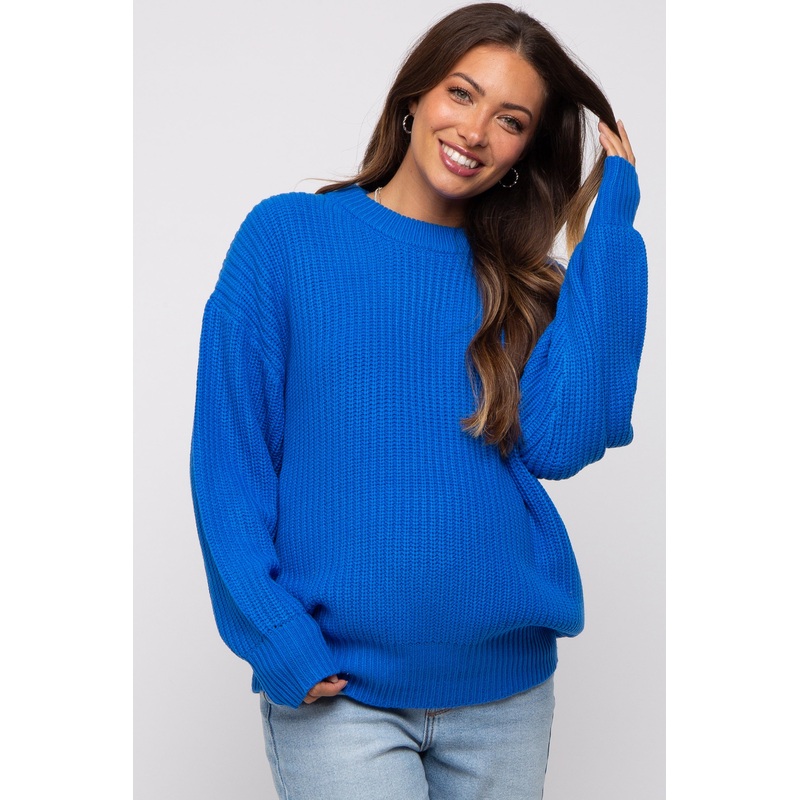Royal Blue Basic Chunky Knit Maternity Sweater