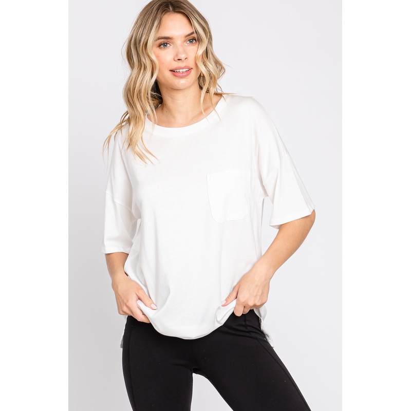White Short Sleeve Pocketed Top