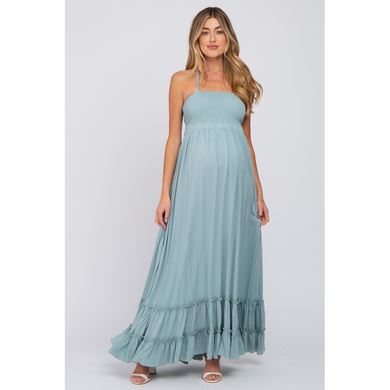 Aqua Halter Neck Cut Out Maternity Maxi Dress