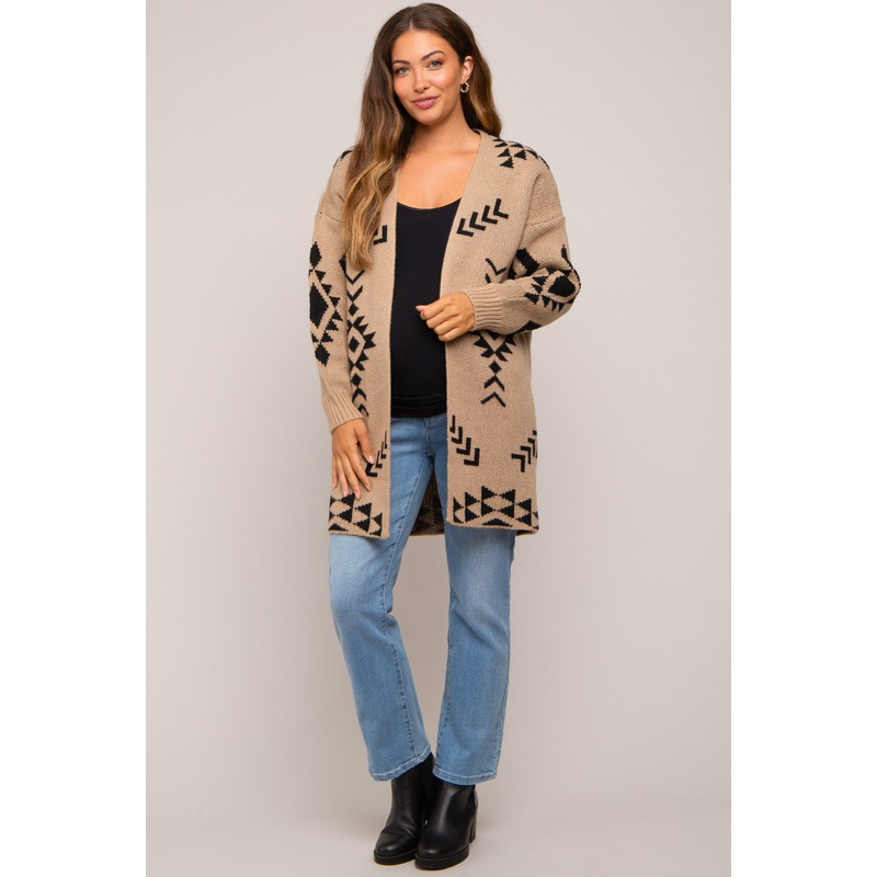 Beige Print Maternity Cardigan