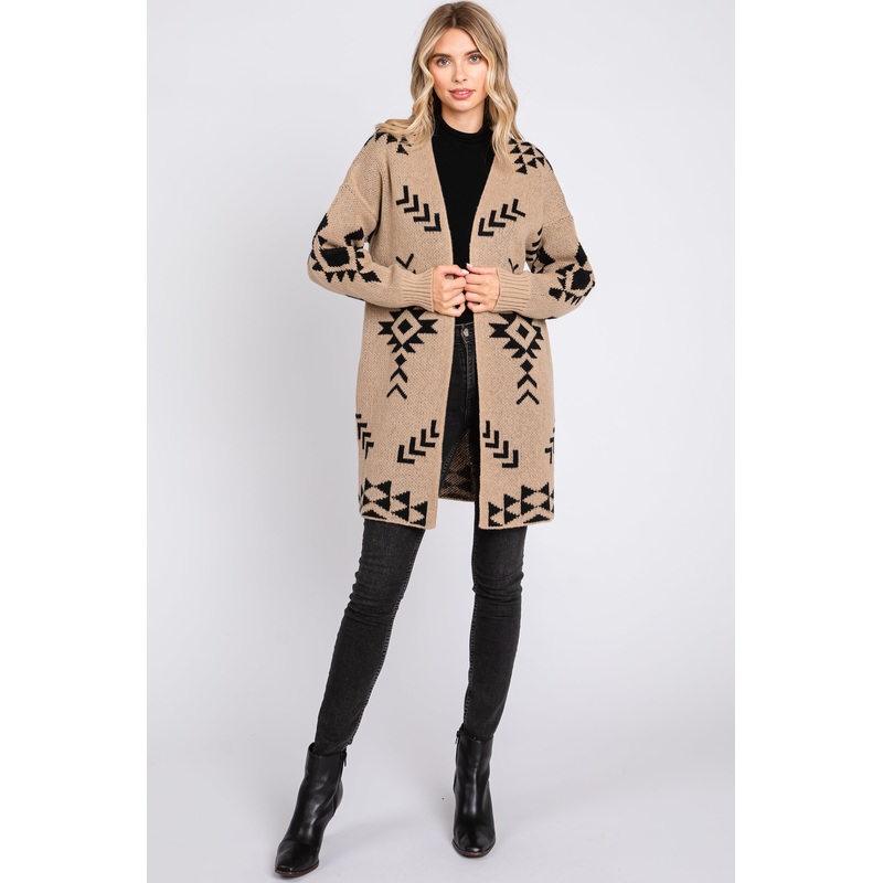 Beige Printed Print Cardigan
