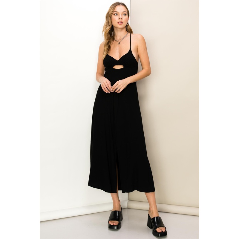 Black Cutout Crisscross-Detail Midi Dress