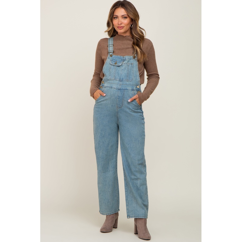 Blue Front Pocket Maternity Jean Overalls