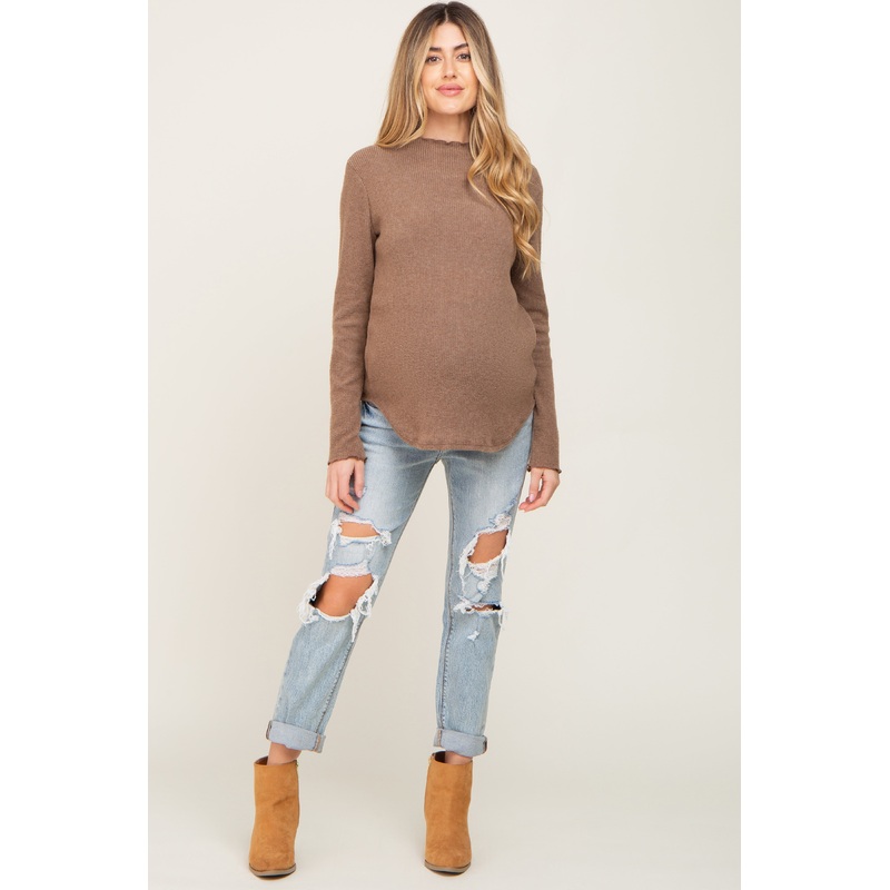 Light Blue Distressed Cuffed Maternity Jeans