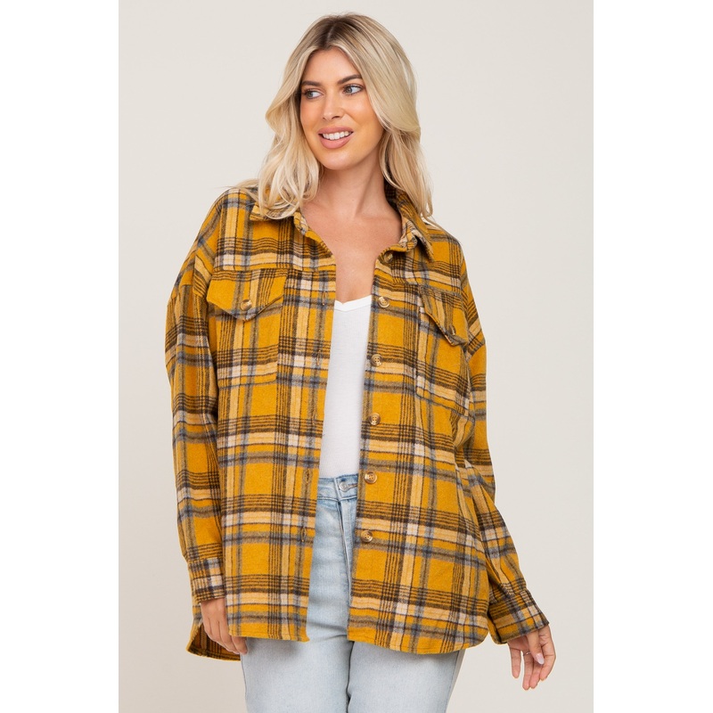 Mustard Plaid Shirt Jacket