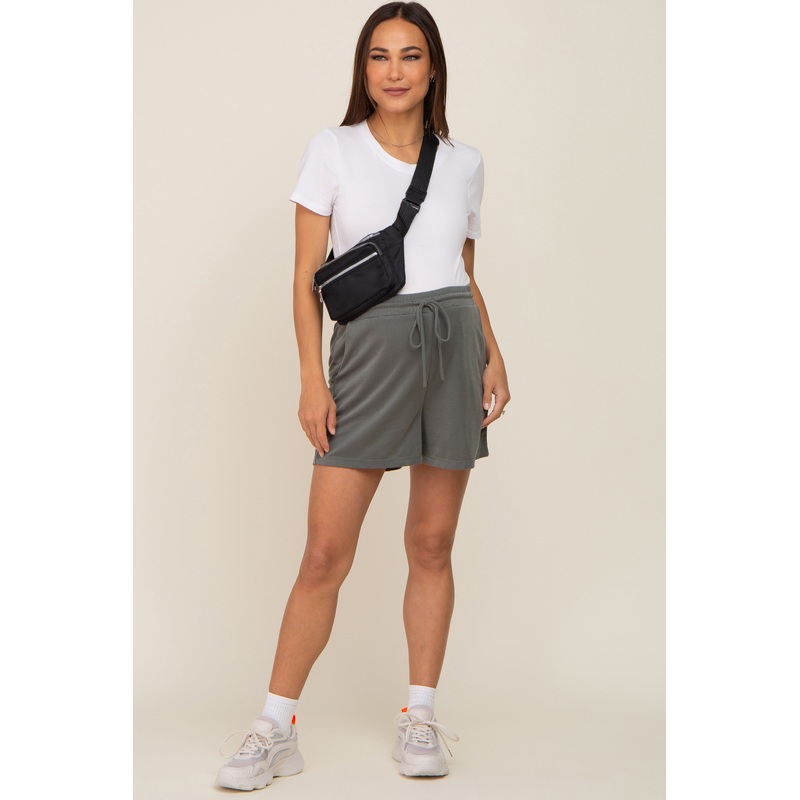 Olive Drawstring Waist Maternity Shorts