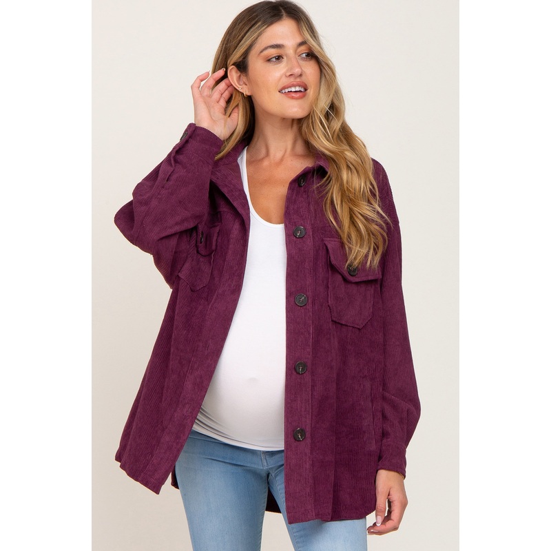 Purple Corduroy Maternity Shirt Jacket