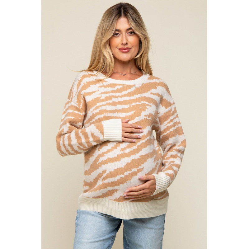 Taupe Animal Print Maternity Sweater