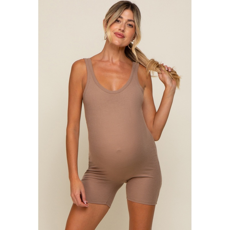 Taupe Sleeveless Ribbed Maternity Bodysuit