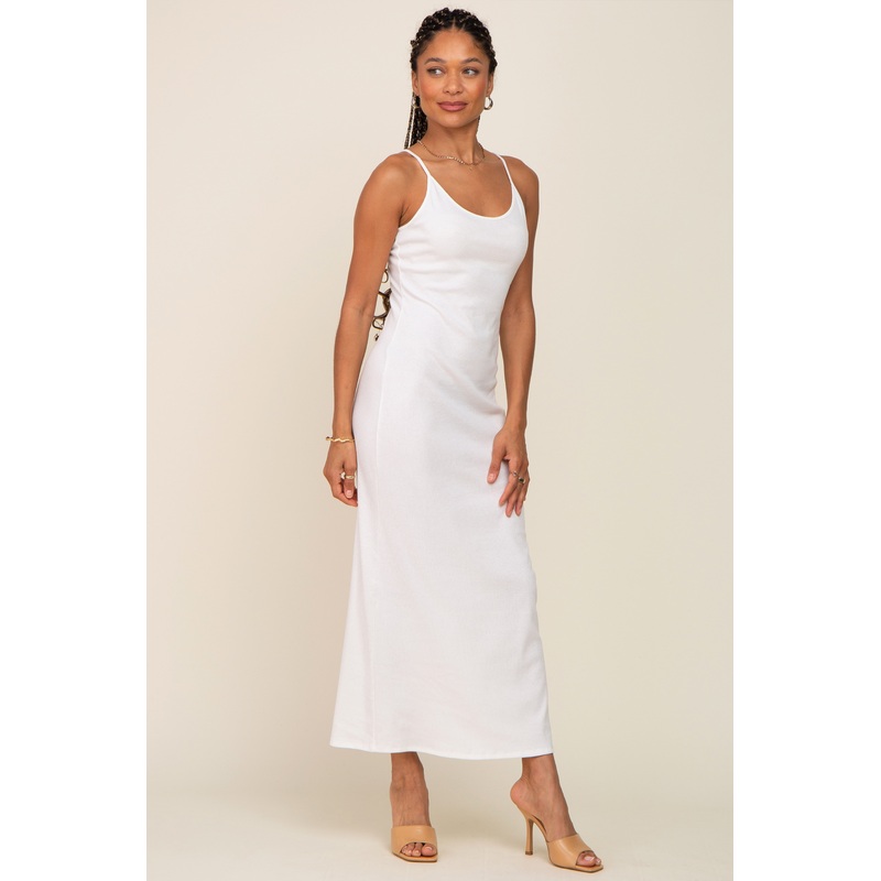 White Ribbed Sleeveless Maxi Dress
