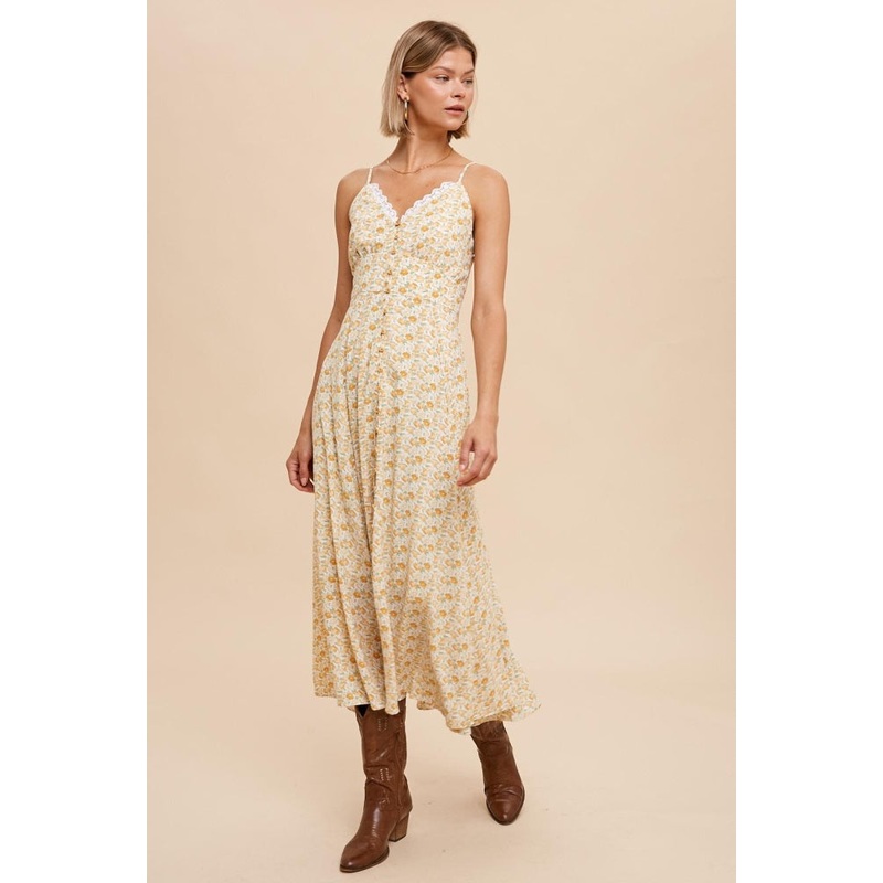 Yellow Multi Button Front Cami Midi Dress