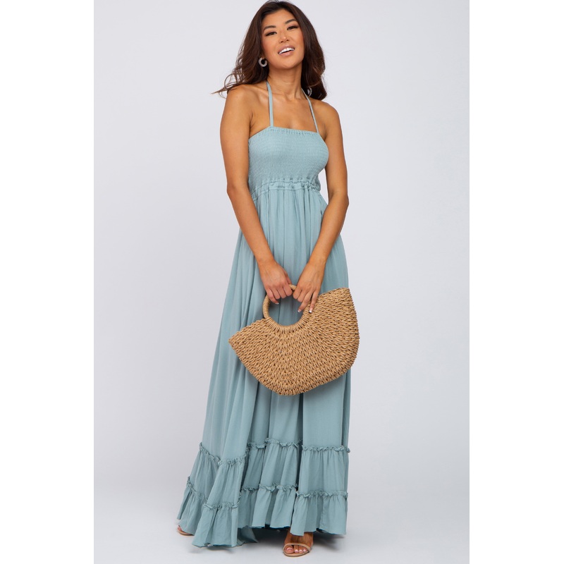 Aqua Halter Neck Cut Out Maxi Dress