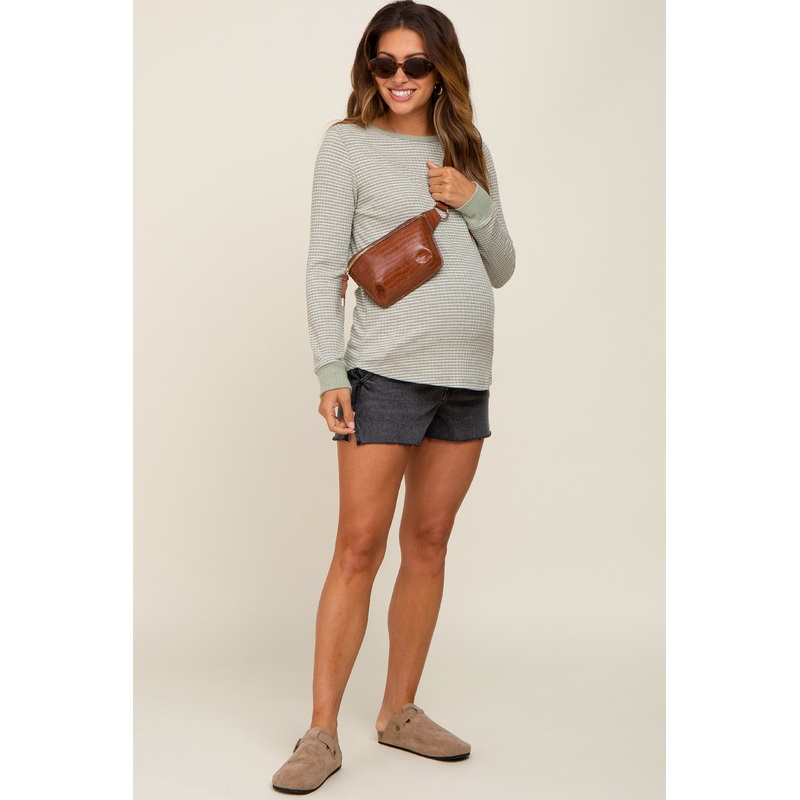Black Raw Hem Maternity Denim Shorts